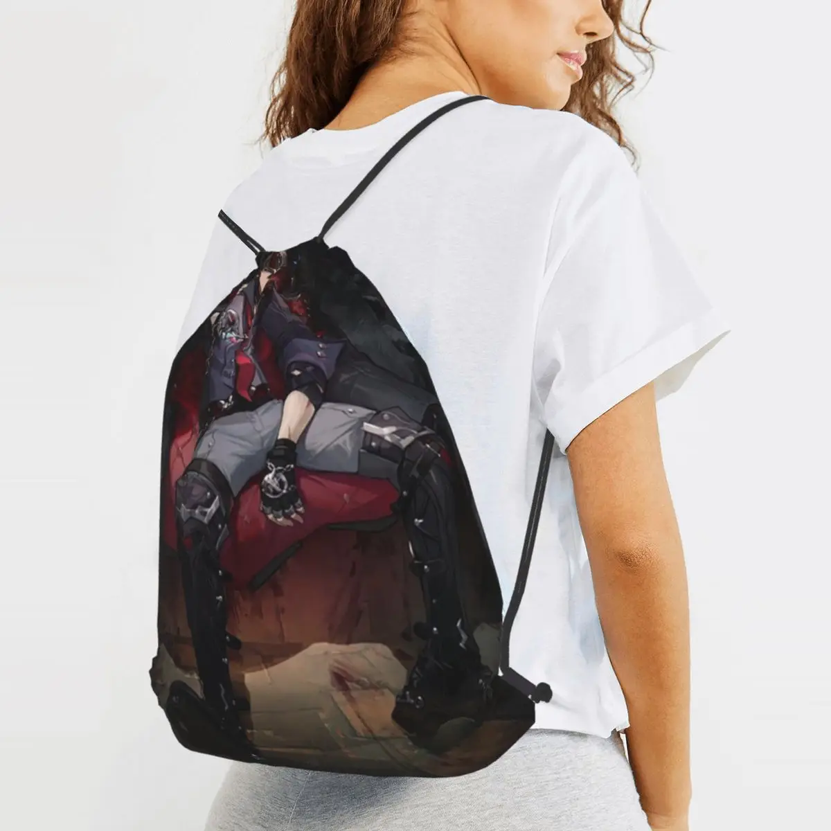 Genshin Impact Wriothesley Risley Backpacks Portable Drawstring Bags Sports Bag Book Bags for Travel Students