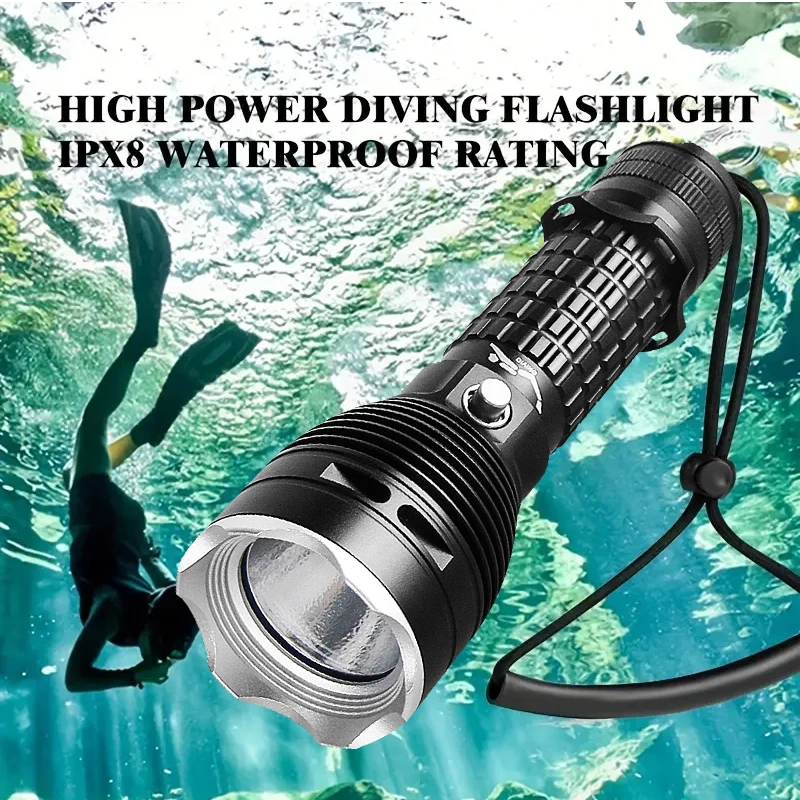 Lanterna de Mergulho Super Poderosa XHP70 LED 2025 - Lanterna Profissional para Mergulho Scuba com Alta Potência ( 18650/26650)