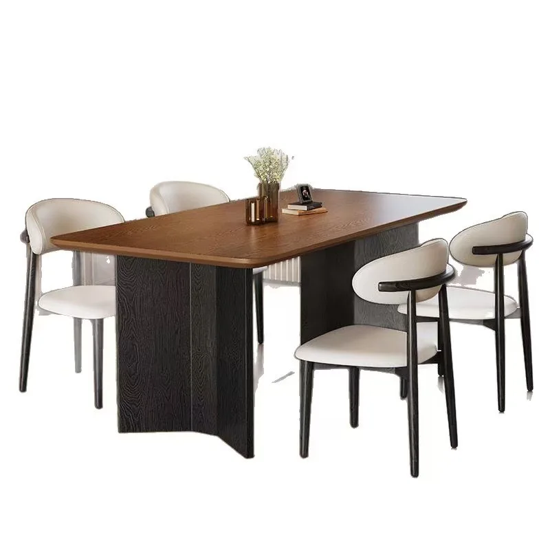 

Modern European Style Rectangle Dining Table with Nordic Stone/Marble Top Steel Base Home Kitchen Villas Hotels Dining Chairs