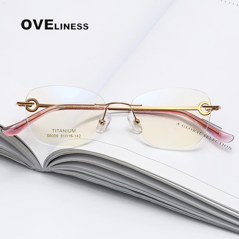 

Pure Titanium Eyeglasses frame for Women Retro rimless Myopia optical myopia Prescription Diamonds Glasses Frame female eyewear