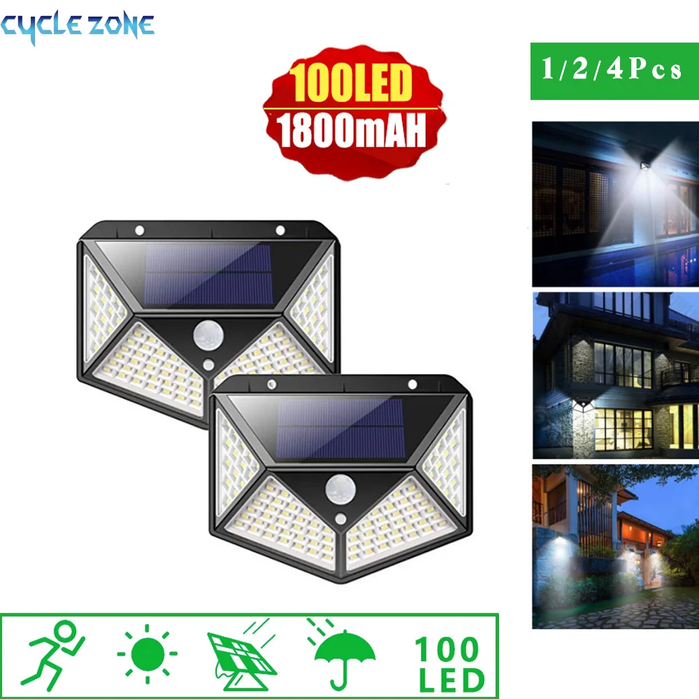 Luces solares Led para exteriores, lámpara Solar de emergencia para jardín, con Sensor de movimiento, con batería integrada, luz de pared para exteriores, 100