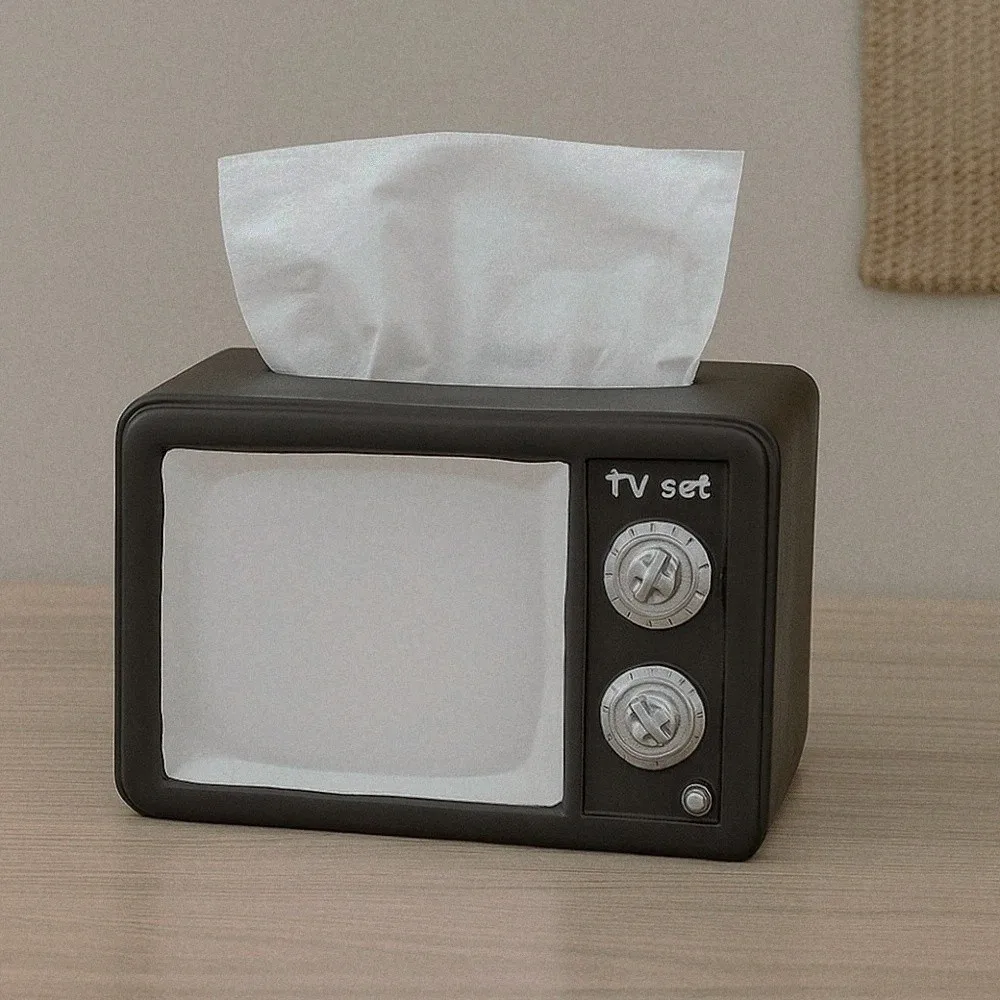 Kotak Tisu TV Vintage Anti Jatuh, Ornamen Dekoratif Kartun, Kotak Penyimpanan Tisu TV Vintage, Koleksi Model TV Vintage yang Lucu