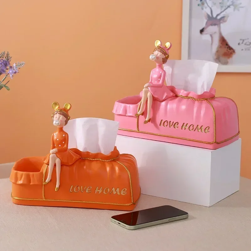 

2023 New Type Of Bubble Girl Tissue Box Resin Trinket Storage Holder Creative Household Accessory Modern Home Decoration