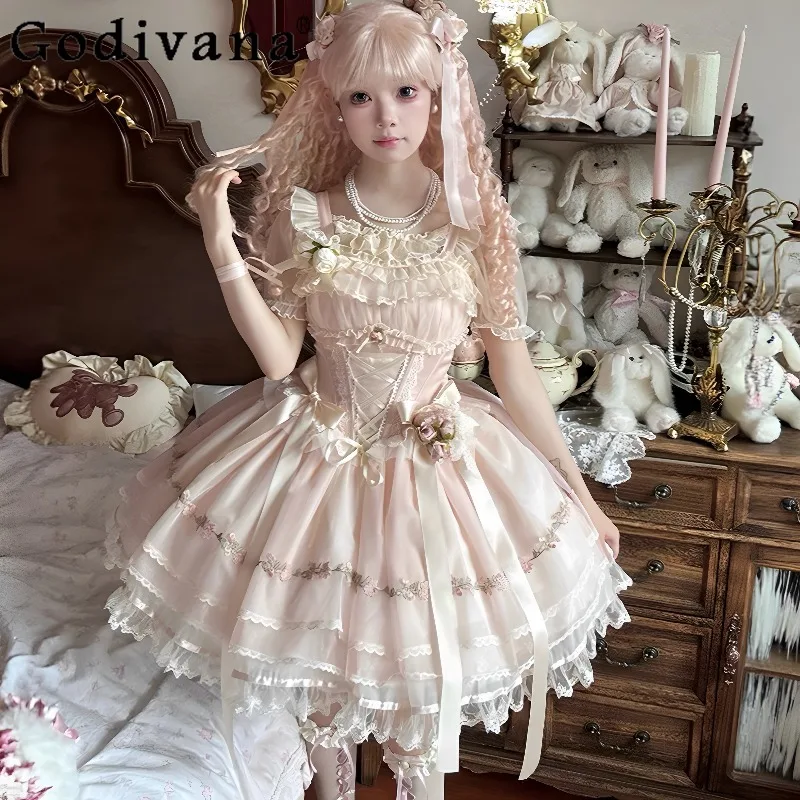 

Original Lolita Style Sweet Dress Women's Elegant Ballet JSK Runaway Princess Dress Female Summer Japanese Bow Cute Dress