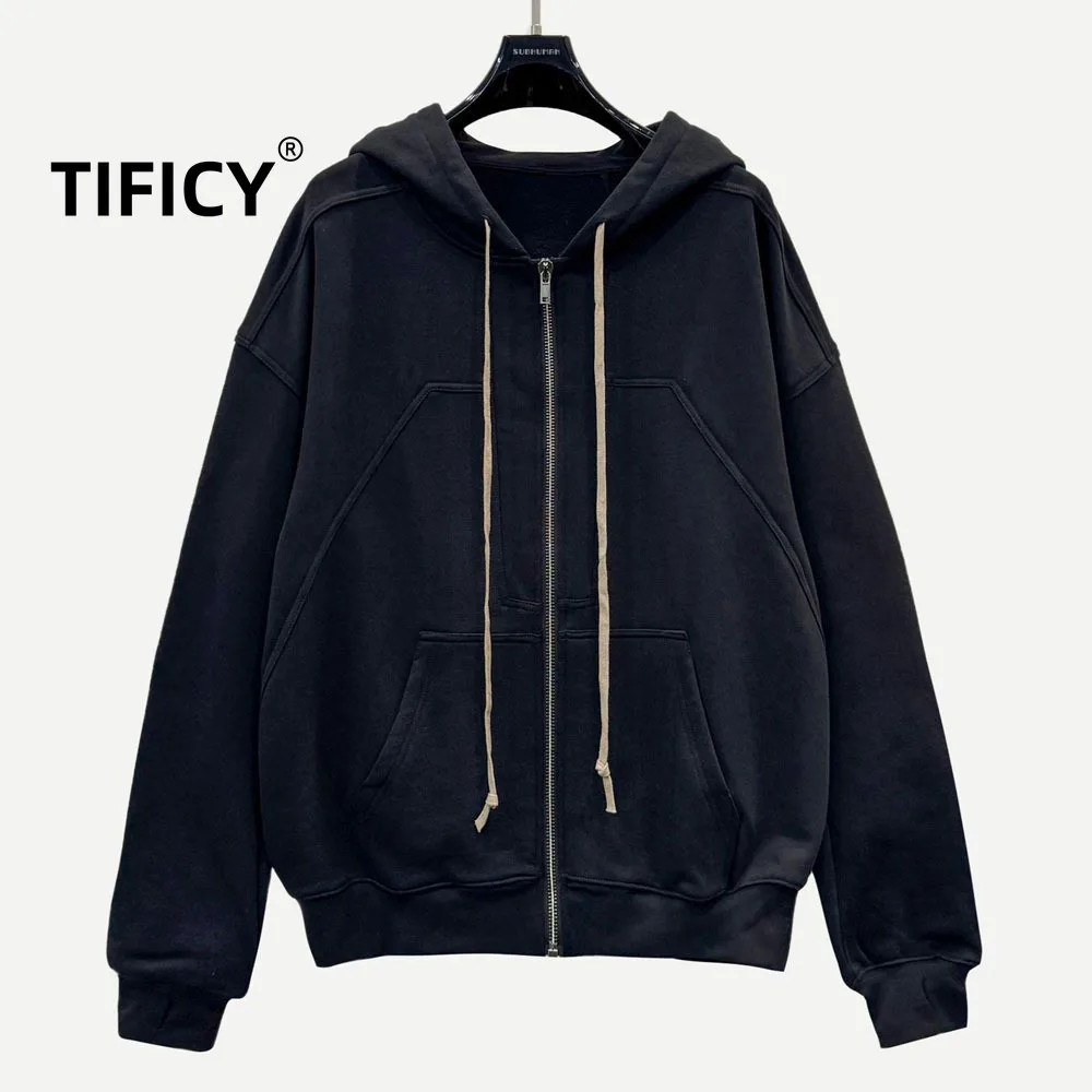 

High Street Cotton Dark RO Hooded Sweatshirts Men's Autumn and Winter Fashion Hooded Casual Retro Loose Zipper Sweatshirt