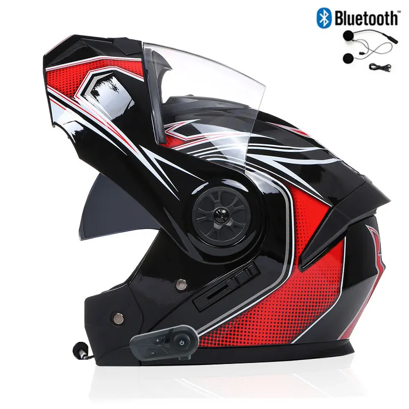 Casco da Moto ribaltabile con visiera parasole interna Dual Lens caschi da Moto integrale con attrezzature per Moto Bluetooth