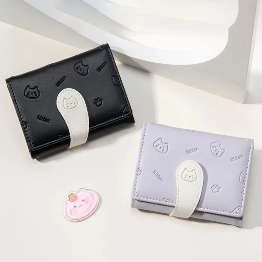 Portafoglio stampato con gattino di nuova moda Porta carte in PU Porta carte corto carino piccolo portamonete Porta carte per studenti Borse per soldi da donna
