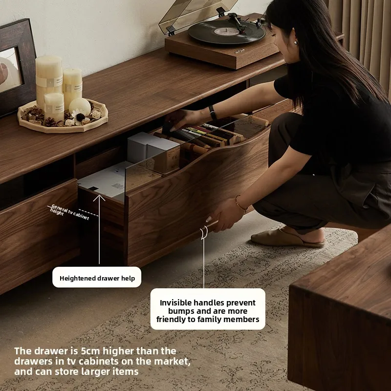 North American black walnut TV cabinet, retro style household small apartment living room solid wood floor cabinet