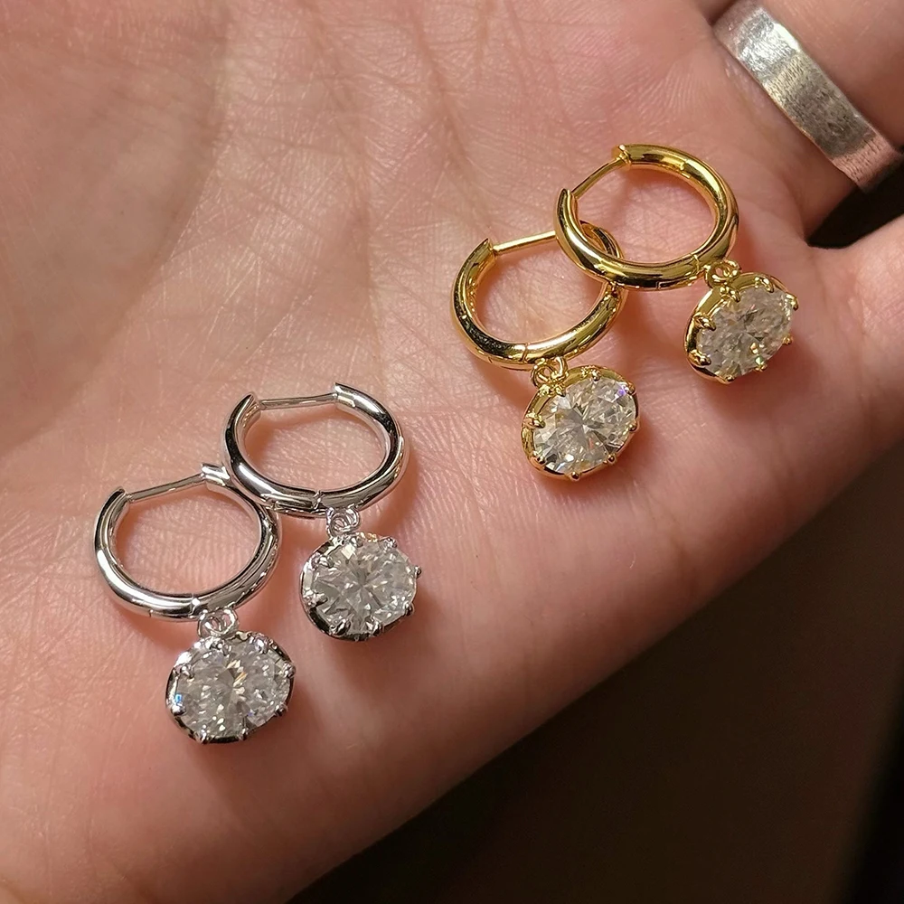 6*8mm East West Bezel Set Moissanite Diamond Drop Earring for Woman S925 Silver Solitaire Huggie Dangle Earrings Wedding Jewelry