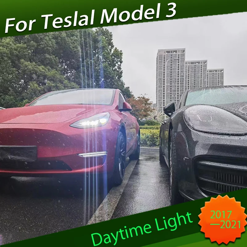 

Car Flashing For Tesla Model 3 2017 2018 - 2021 Car Daytime Running Lights LED Daylight Fog Lamp Turn Signal