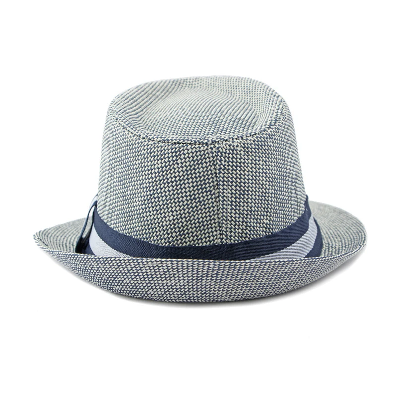 Men\'s Summer Straw Jazz Hat with Contrast Band and Small Brim Panama Style Sun Cap 56-58cm Travel