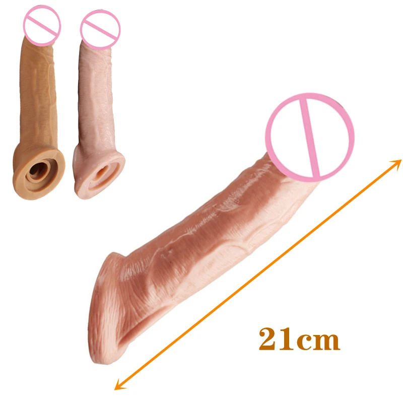 21Cm Realistic Penis Sleeve Extender Cock Sleeve Dick Enlargement Delay Ejaculation Reusable Condom Men Sex Toys