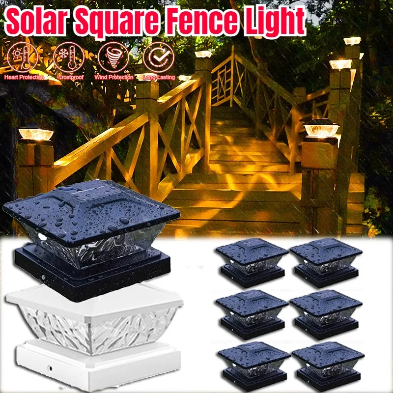 solar powered led square fence light iluminacao exterior pilar impermeavel lampada branca quente para jardim novo 01