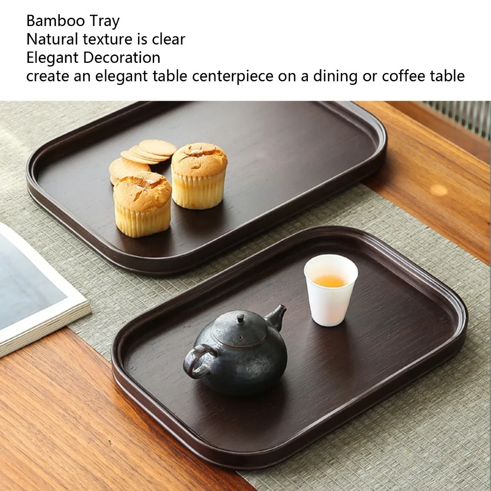 Rectangle Shape Bamboo Serving Tray Walnut Finish 34 X 23.2 X 2.5cm Tea Tray Nature Material 13.4 X 9.1 X 1in Fruit Tray