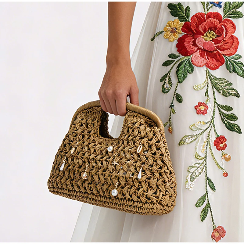 Marke Woven Clutch Tasche Luxus Neue High-end-Meer Urlaub Reise Große Kapazität Stroh frauen Einfache Textur Mode brieftasche – Detail 37