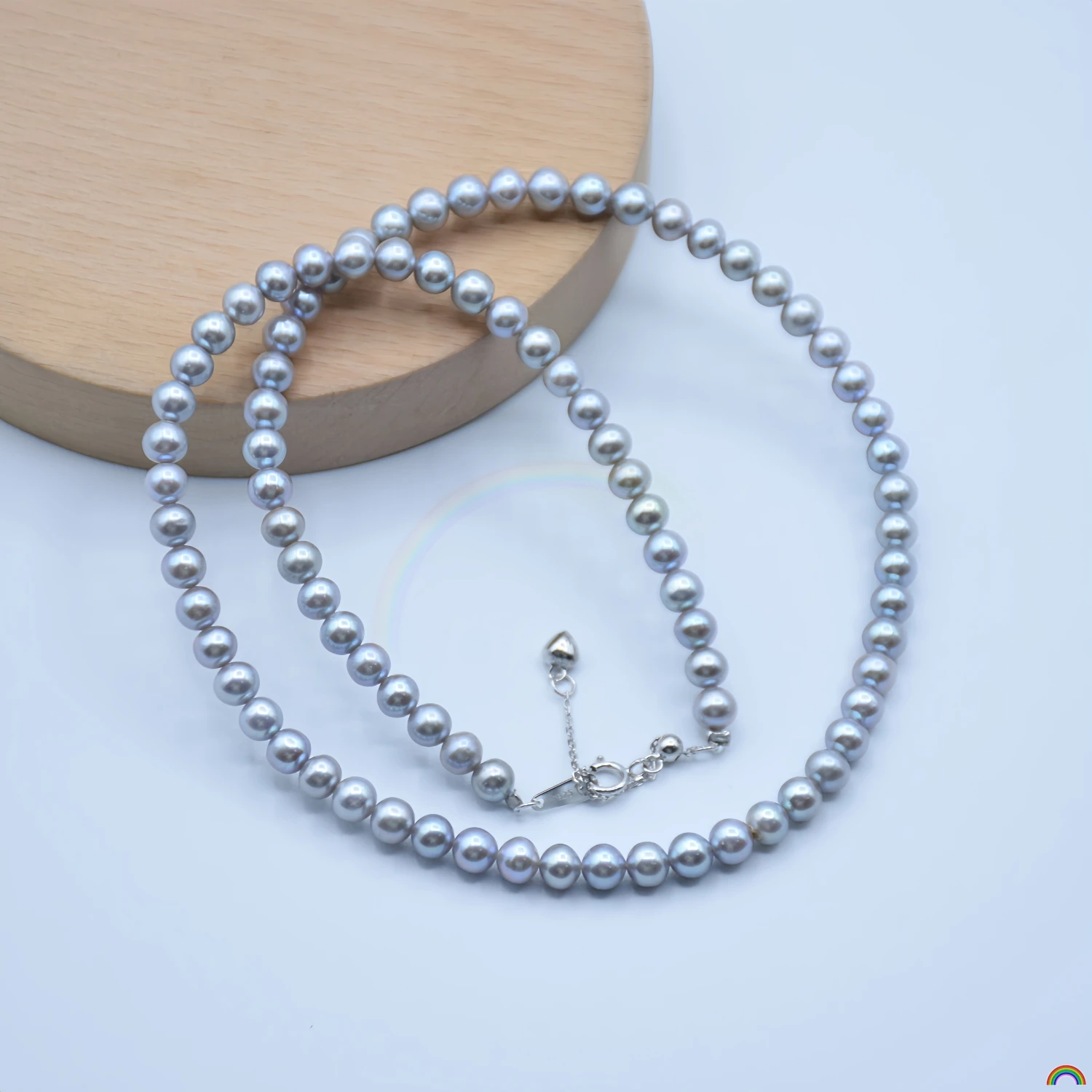 Natural freshwater genuine hemp pearl necklace S925silver buckle temperament round aurora necklace collarbone chain female Rwbuy
