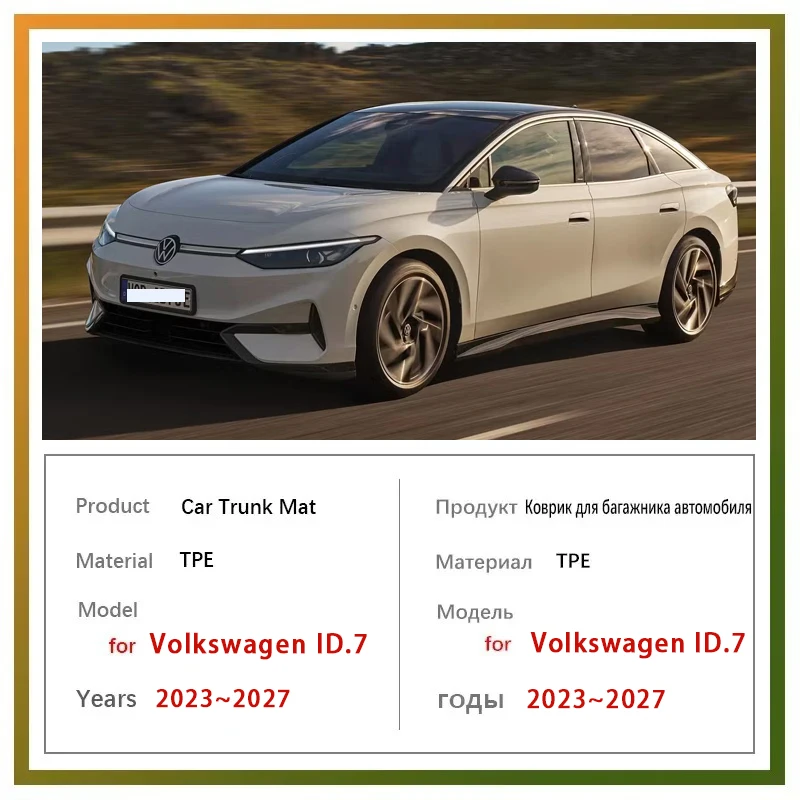 Car Trunk Mat For Volkswagen ID.7 VW ID7 2023 2024 2025 2026 2027 Waterproof Carpet Storage Pad Cargo Liner Rug Auto Accessories