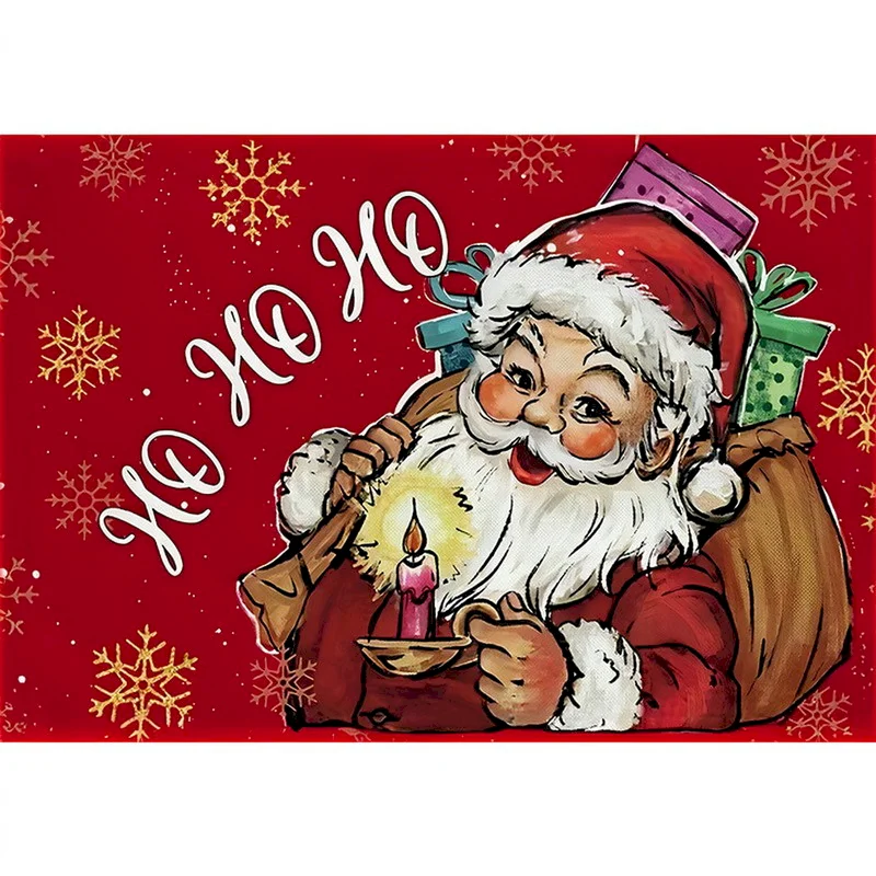VIKAMA Retro Santa Claus, Reindeer, Cute Snowman Winter Scene Door Mat Entrance Anti Slip Water Absorbing Carpet Home Decoration