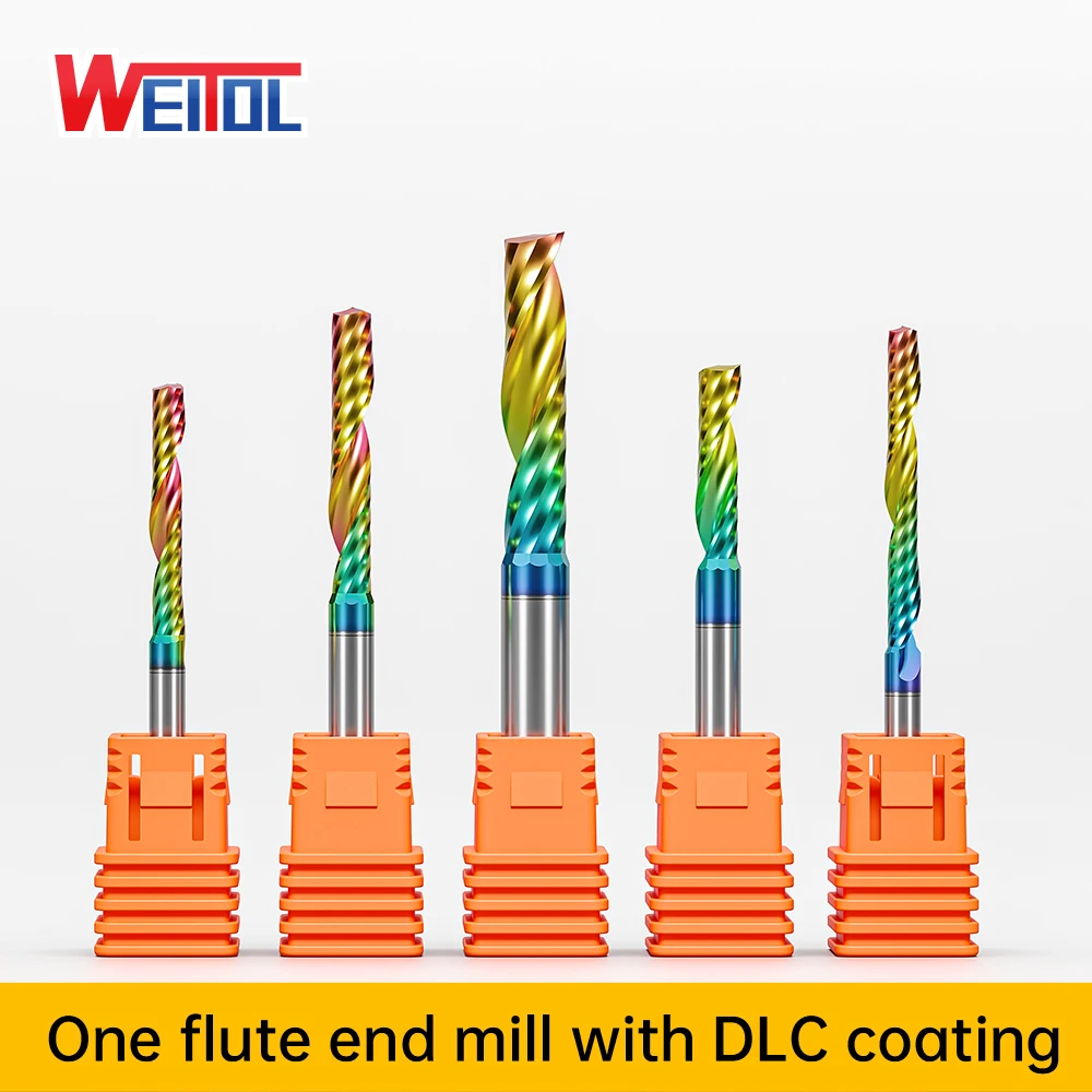 Weitol 5A 1 pcs 3.175/4/6mm Single Flute Spiral Carbide End Mill DLC Coating CNC Router End Mills for Wood and MDF cutting bit