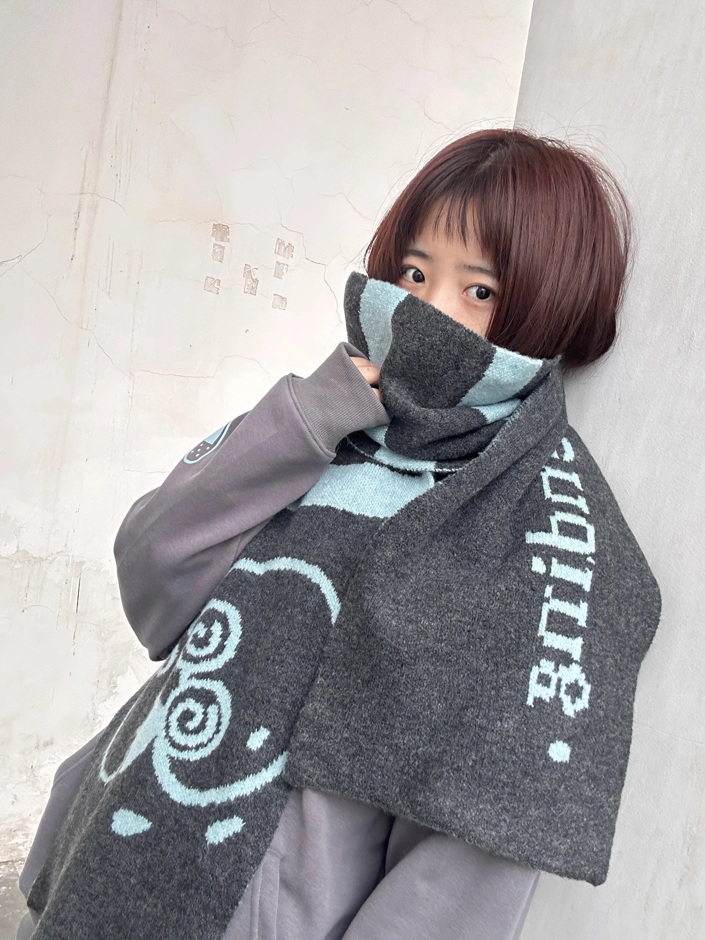 Striped Dog Scarf Subculture Autumn Winter 2024  Scarves Woman Neck Warmer Long Japanese Basics Casual Fashion Girls New Scarf