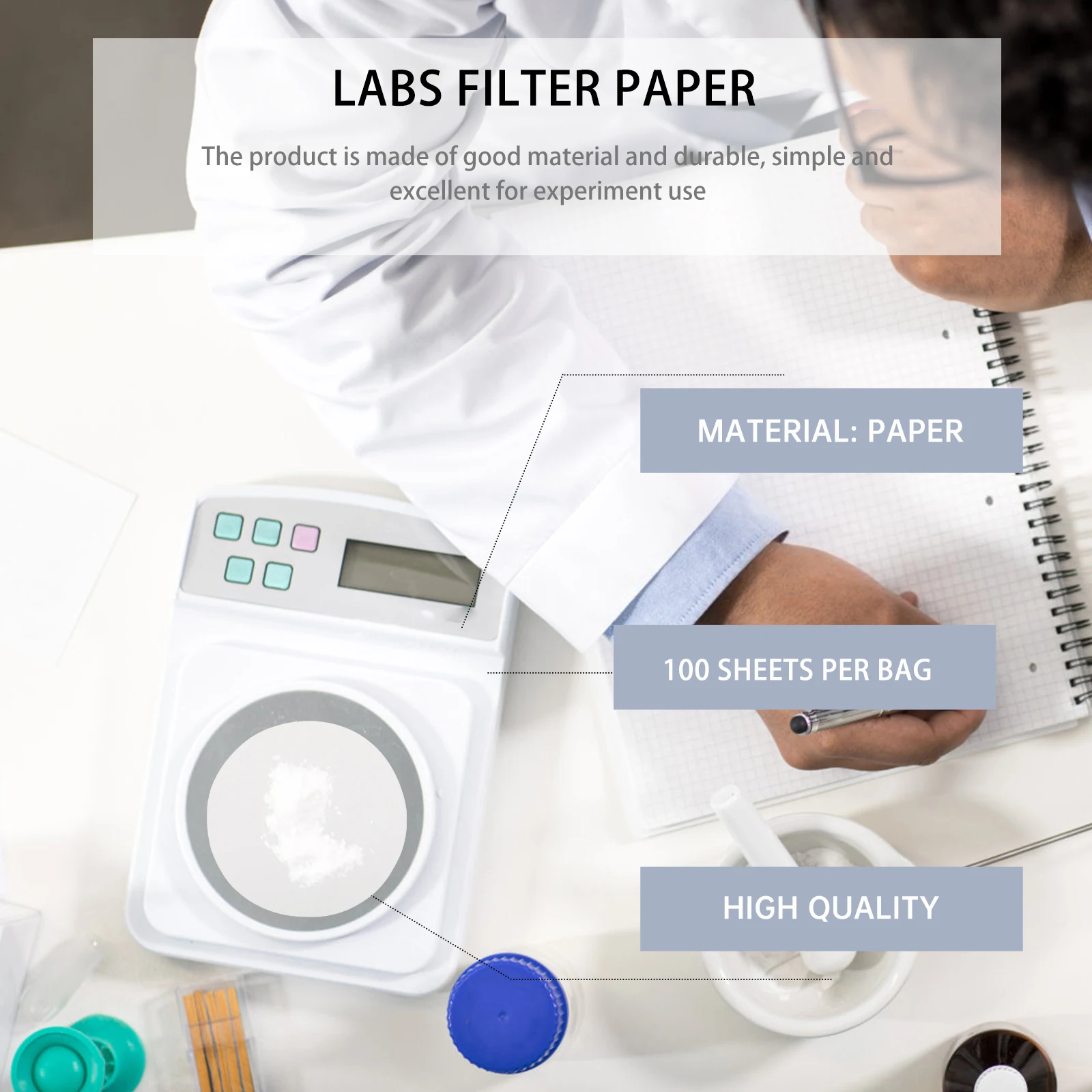 

100 Sheets Replacement Paper Filter Standard Absorbent Chemical Experimental Funnel