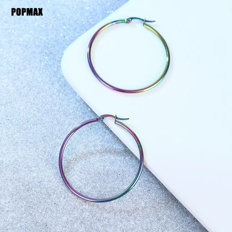 1Pair Stainless Steel Simple Classic Round Circle Hoop Earrings For Women Men Punk Smooth Big or Small Huggie Earring Pendientes