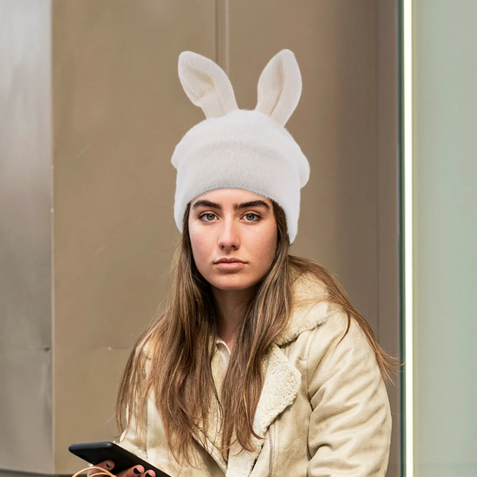 

Cute Rabbit Ears Winter Hat Knitted Warm Beanie for Women Girls Cozy Chenille Outdoor Fashion Accessory