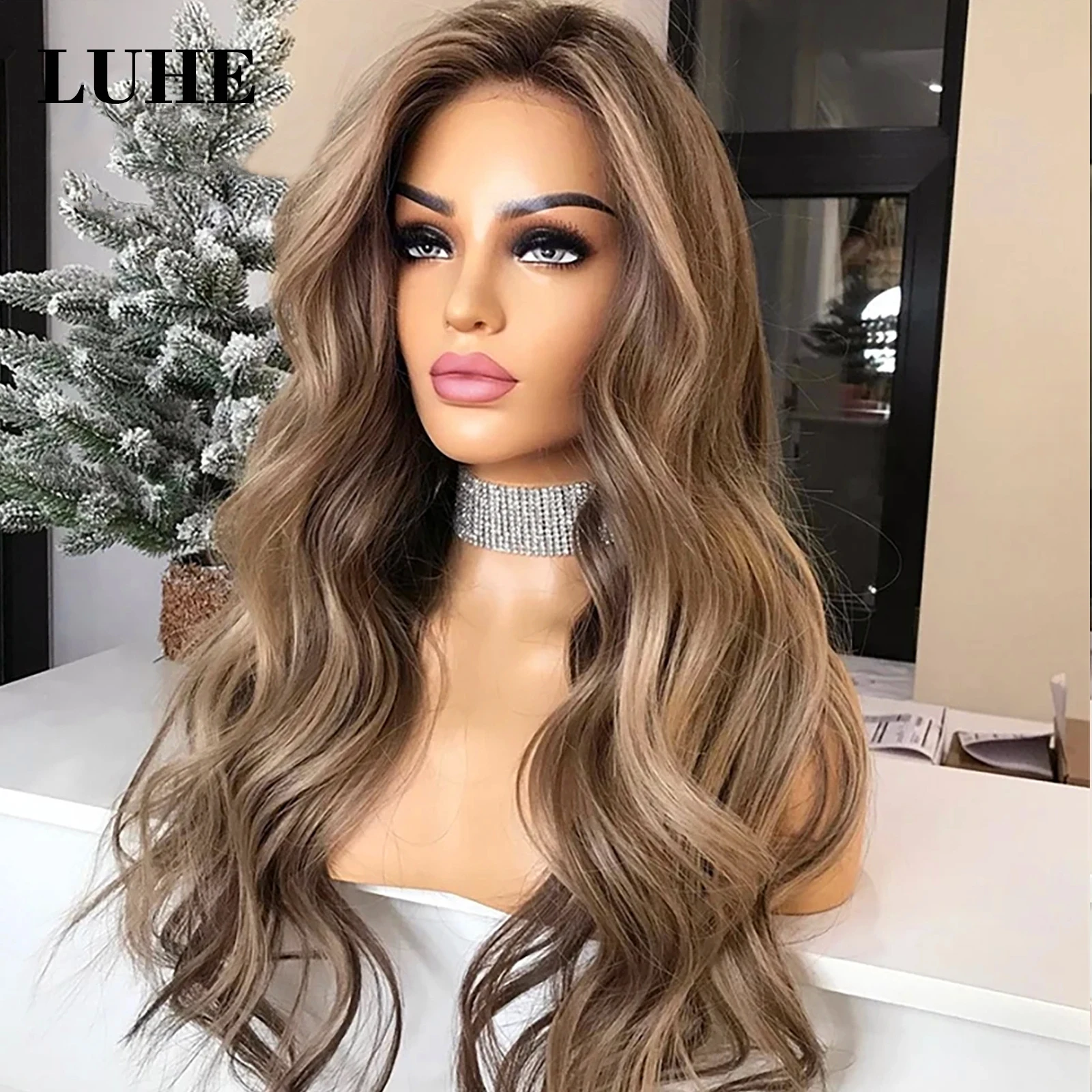 30 Polegada longo ondulado ombre cinza marrom cabelo sintético perucas dianteiras do laço para as mulheres cinza loira destaque 13x3 peruca frontal do laço uso diário