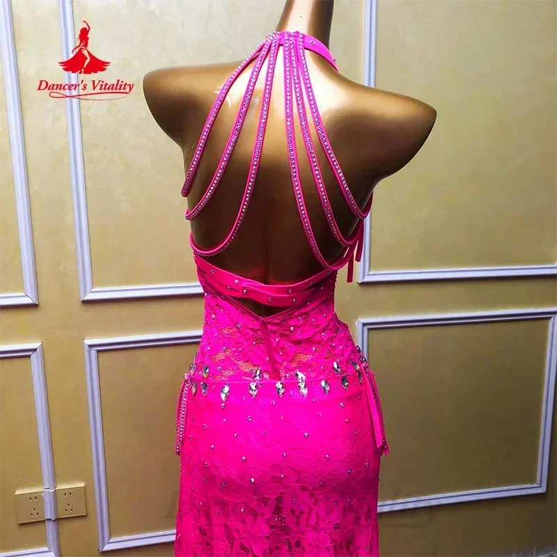 Traje de dança do ventre para mulheres personalizado sexy renda ab pedras borla desempenho roupa oriental dança competição roupas