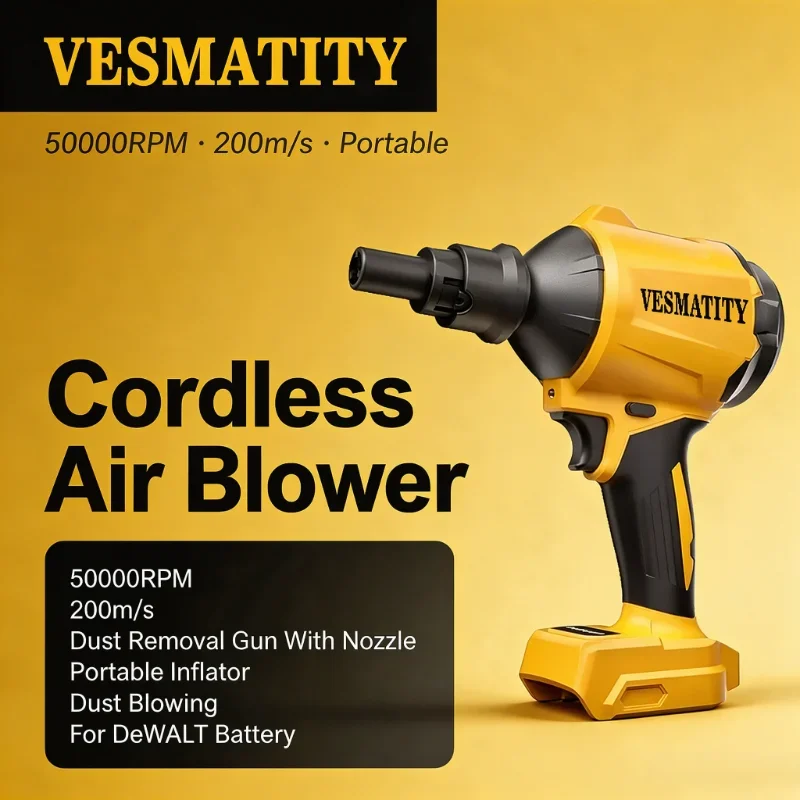 Cordless Air Blower Dust Removal Gun With Nozzle 50000RPM 200m/s Portable Inflator Dust Blowing Electric Tool For DeWALT Battery