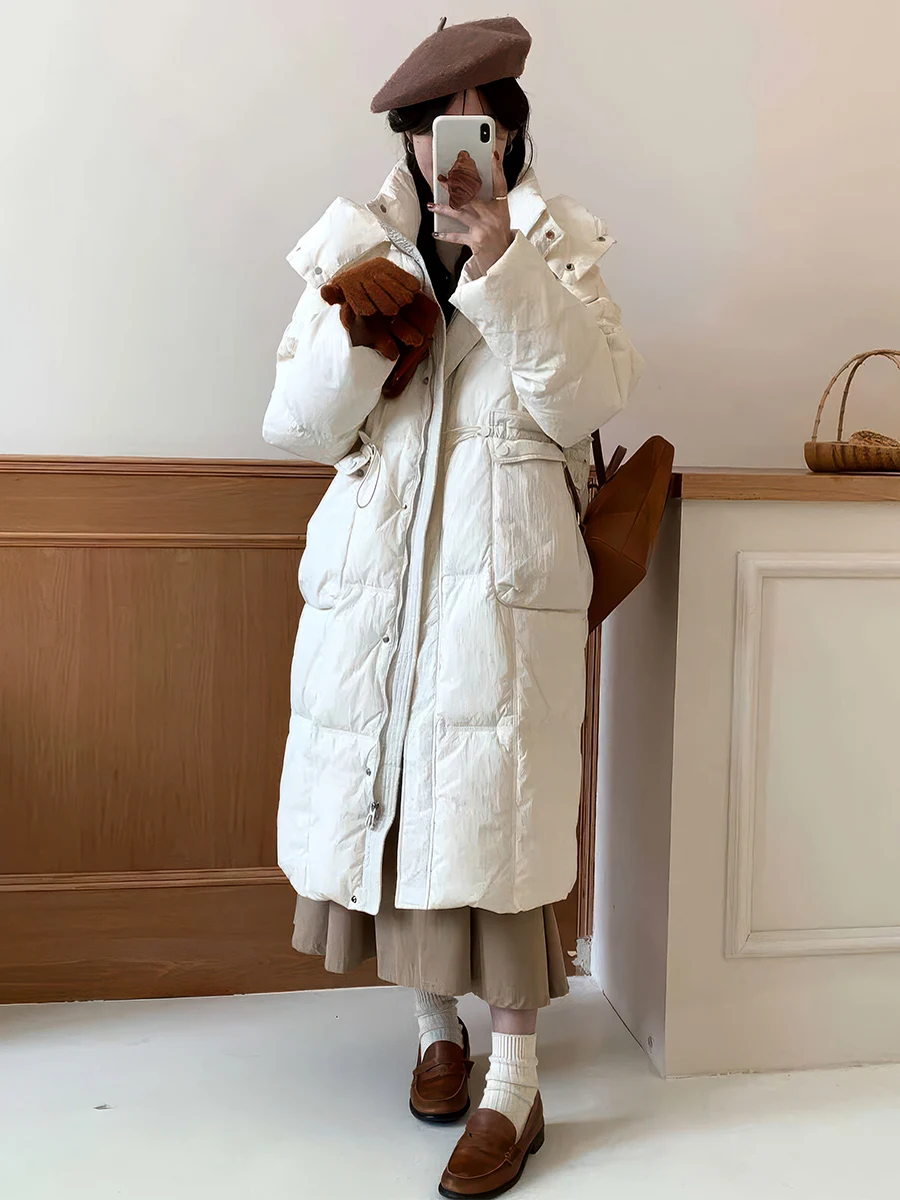 Cappotto Invernale Imbottito da Donna, Bianco Caldo, Versatile e alla Moda, Lunghezza Media, per il Pendolarismo