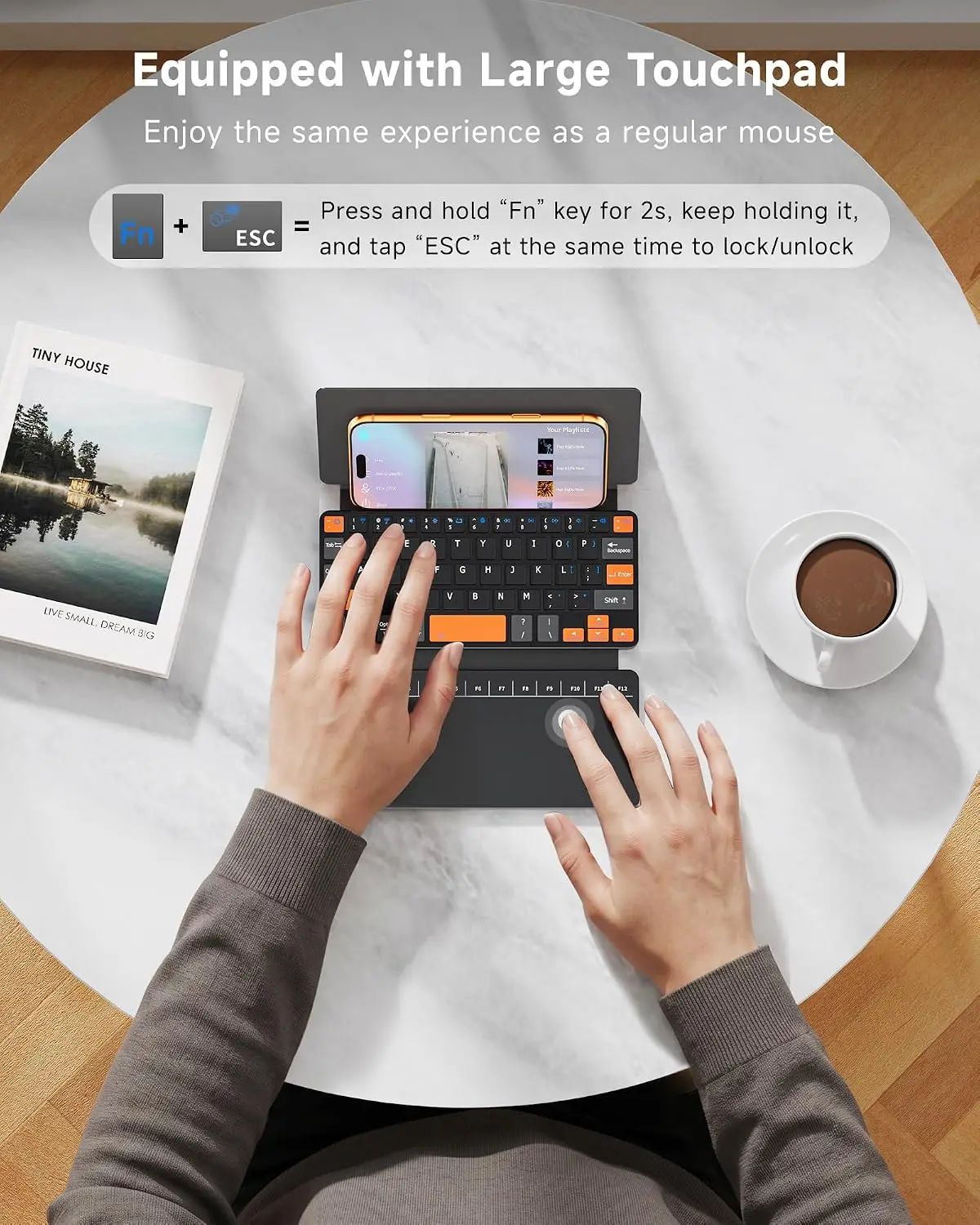 JOMAA Bluetooth Tablet Keyboard with Touchpad Any-Angle Stand compitable for any Size Tablet Phone Rechargeable Keyboard