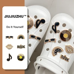 12pcs Golden Record Rock Music Sunglasses Style Charms Pins Shoe Decoration Suitable For CROCS Clogs