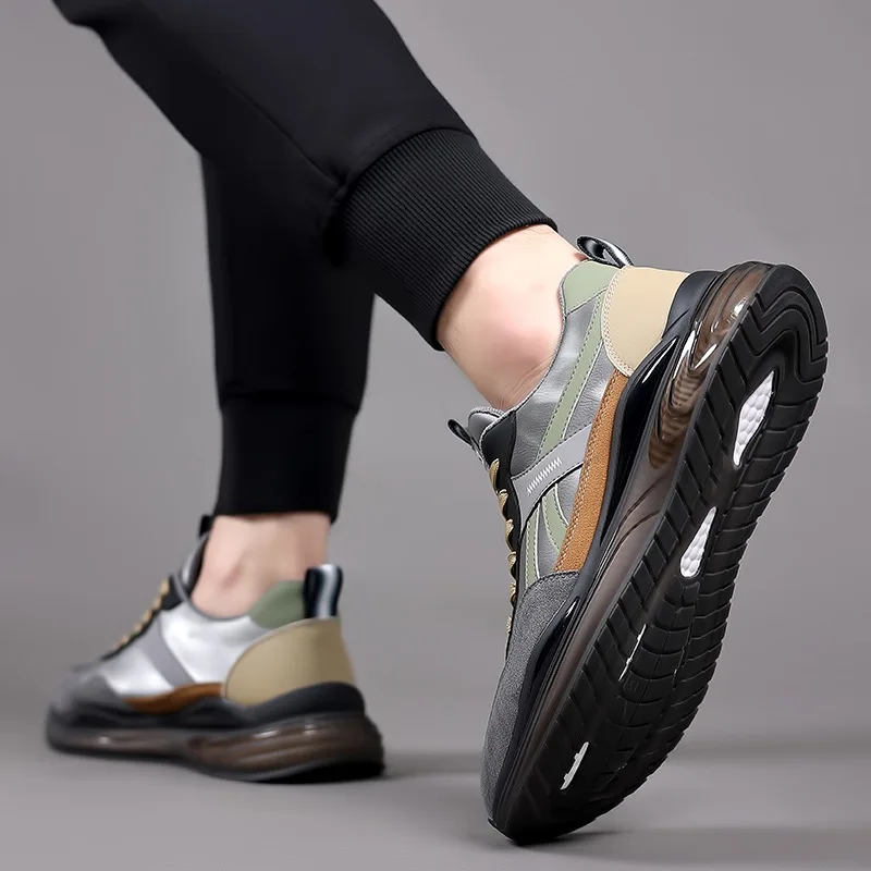 2023 platformy wiosenno-jesienne trampki męskie skórzane moda uliczna buty dla mężczyzn nowe markowe buty Zapatillas Hombre