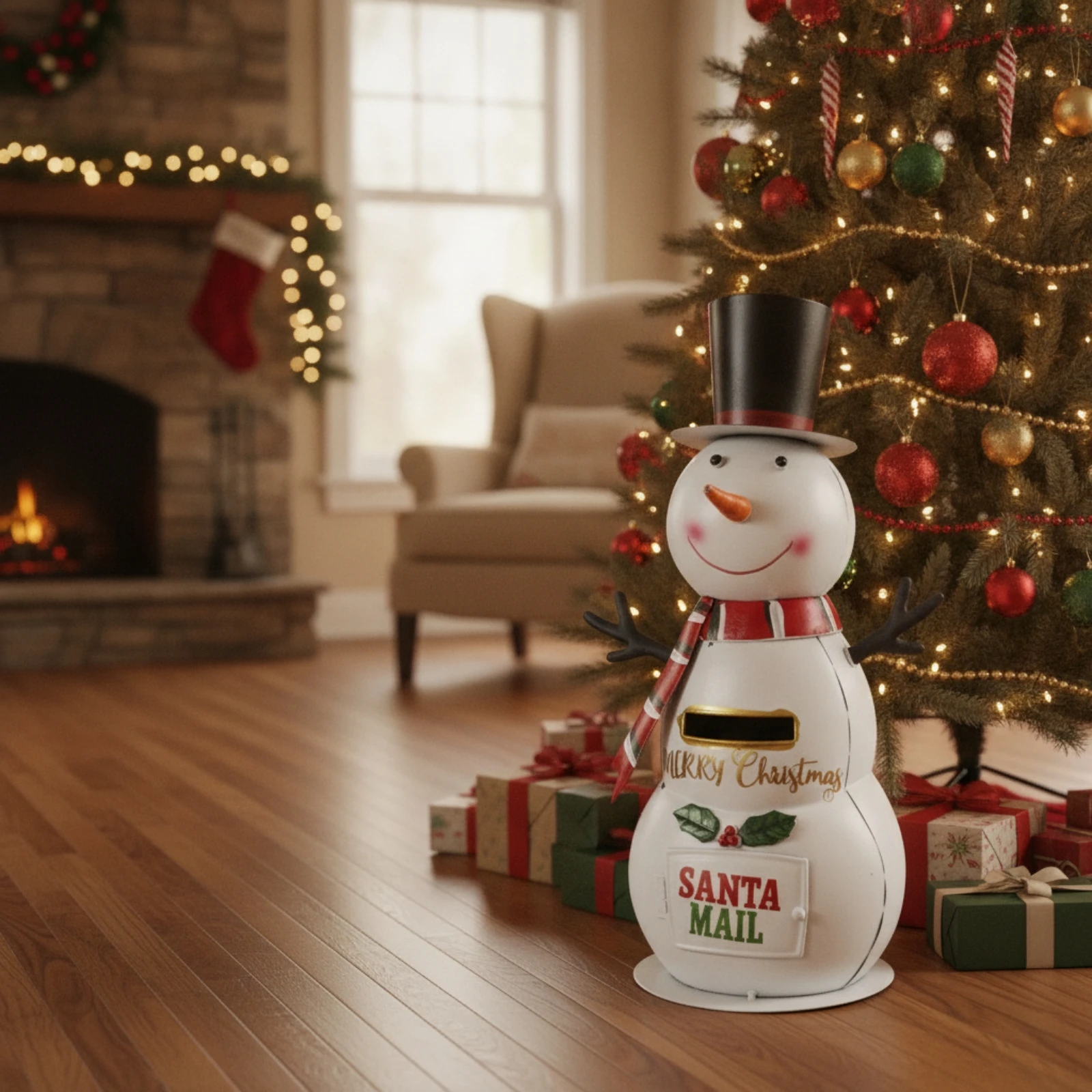 Snowman Mailbox Winter Snowman Ornament Figurine Indoor for Entryway, Tabletop