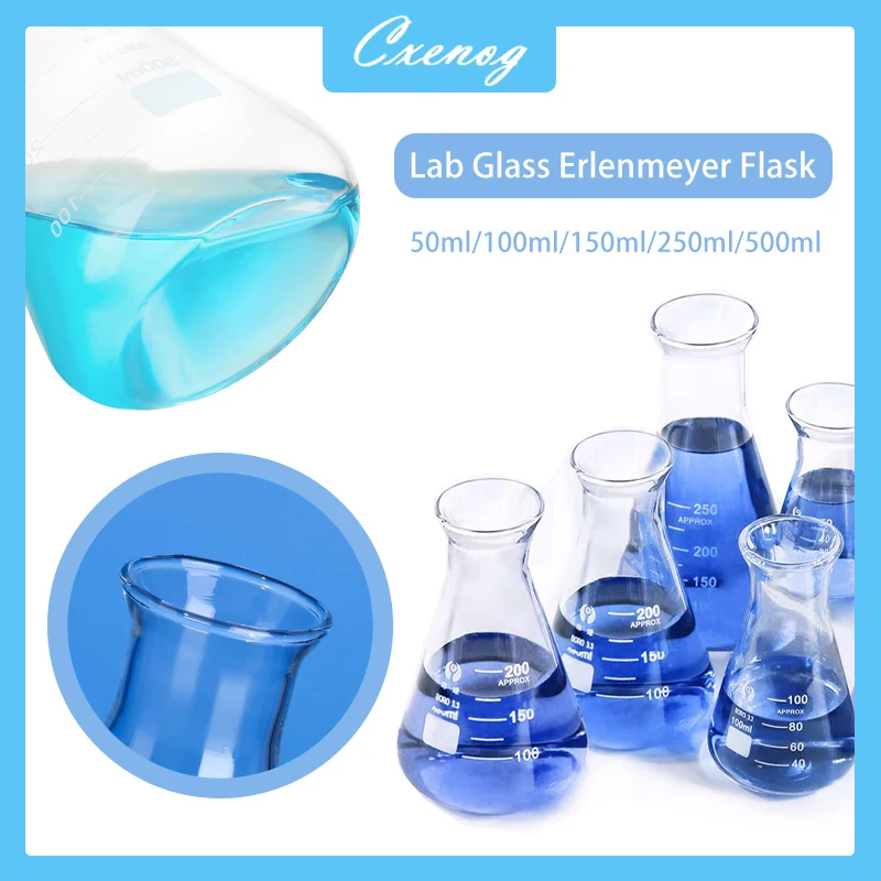 

50ml to 500ml Glass erlenmeyer flask, Triangle/conical Flask bottle with trumpet Mouth for lab experiments Laboratory Glassware