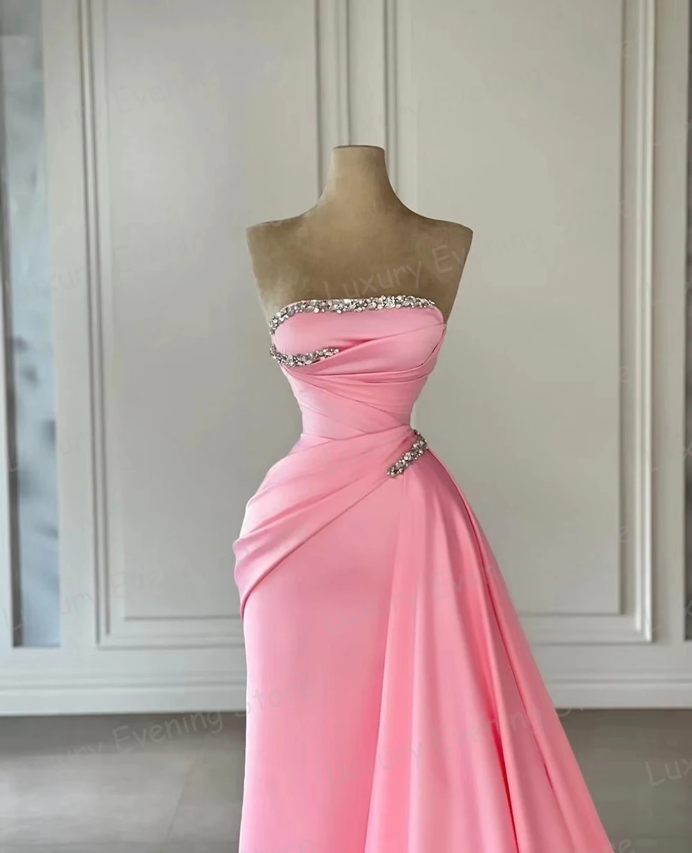 Robe de Soirée Sirène Rose pour Femme, Tenue de Célébrité Sexy, Sans Bretelles, à Paillettes, en Satin, Élégante