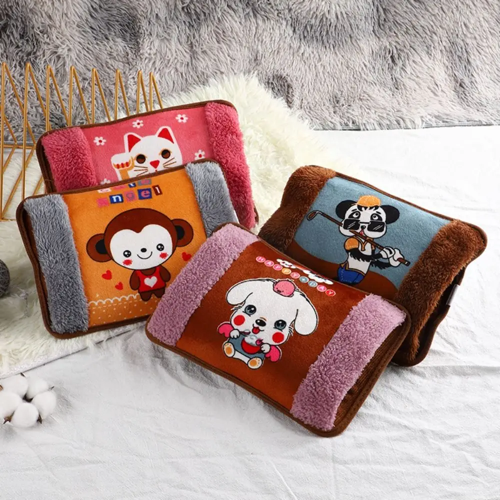 Flannelette Electric Hot Water Bottle EU Plug Random Color Hand Warmer Explosion-Proof Cartoon Pattern Winter Heated Bag