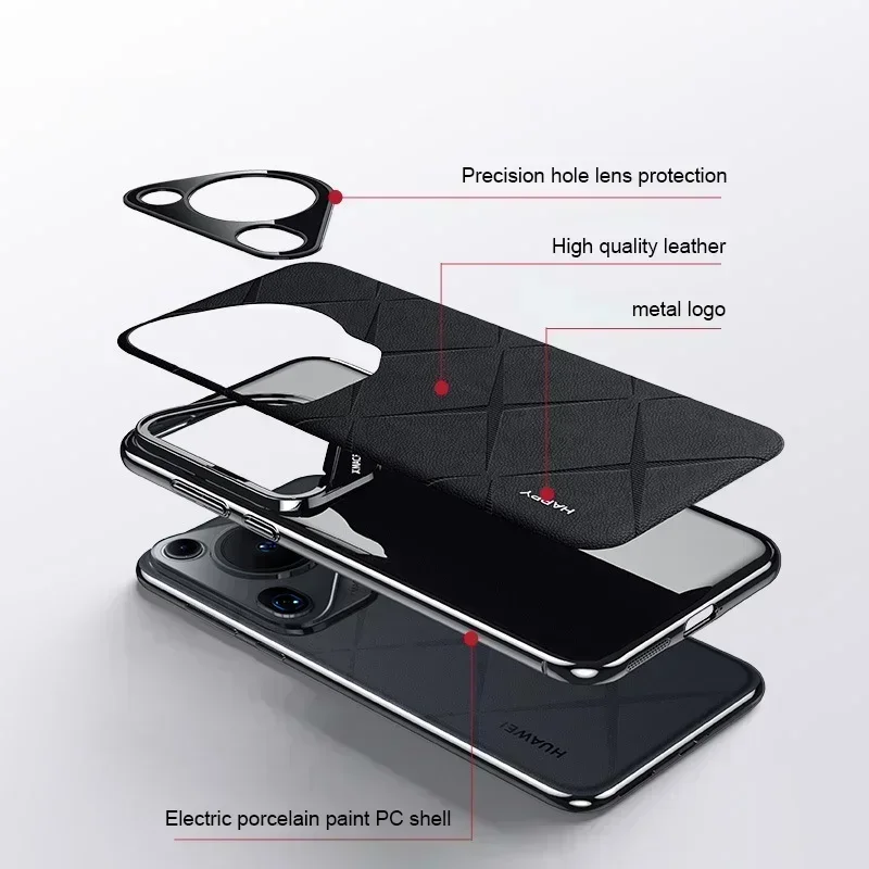 For Huawei Pura 70 Ultra Case 70 Pro Plus mobile phone case, original plain leather pattern + PC non-slip ultra-thin protect