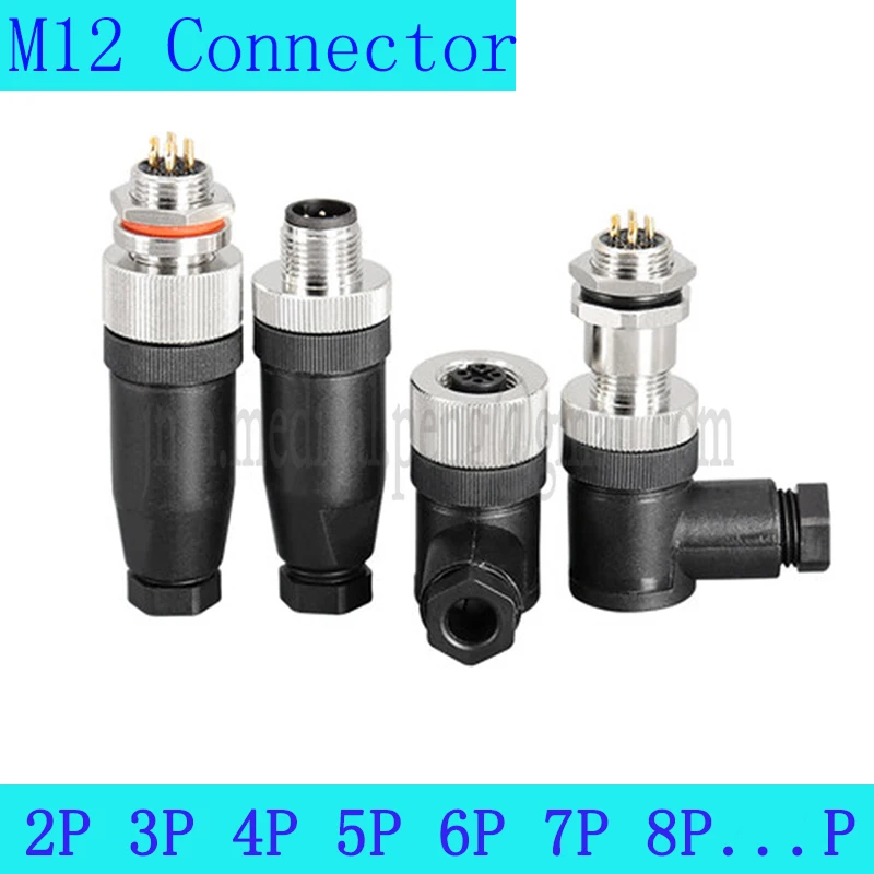 M12 3 4 5 8 12 Pins Hole Waterproof IP67 Aviation Male Female Plug Socket Fixed Movable Connector Sensor Plug thread lock Cable