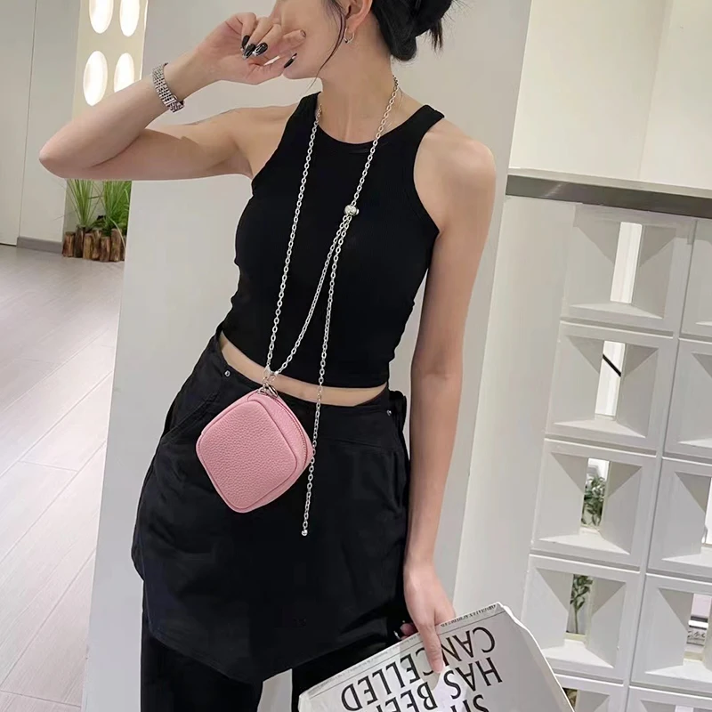 Luxury Square Cosmetic Bag Custom Name Woman Cross-body Bag Lipstick Genuine Leather Chain Clutch Handbag Lady Coin Purse Wallet
