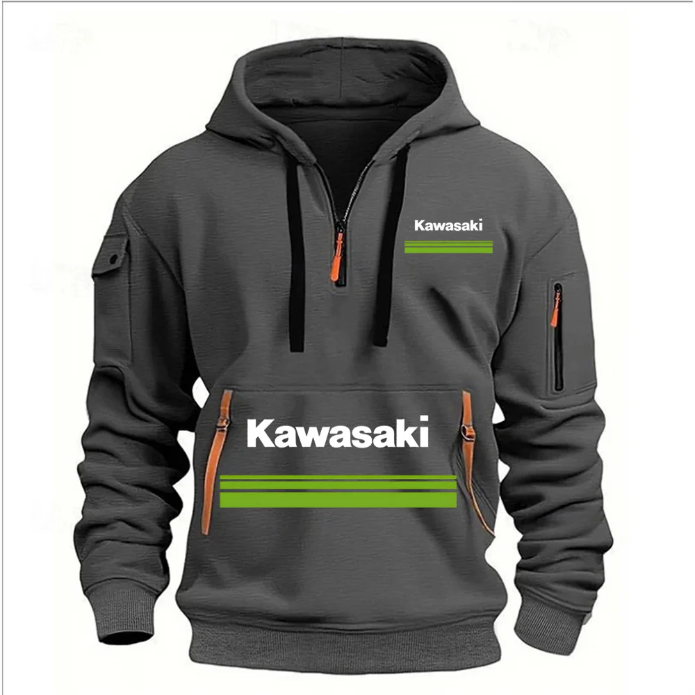 

Kawasaki Logo Motorcycle Racing Men's Half Zipper Hoodie Spring and Autumn Edition Men's Sportswear 2025 men New Casual Hoodie