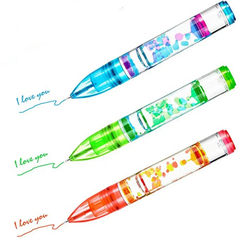 Liquid Ballpoint Pen Bubbler Ballpoint Pen Stamp Toy Pen Smooth Writing Rotating Core Reusable Oil Drop Liquid Hourglasses Pens