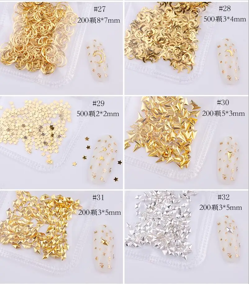 

200/500Pcs Nail Metal Rivets,Star/Moon 35 Designs Nail Art Decorations,Gold/Silver Nail Studs Rivets,Nail Art Jewelry ##