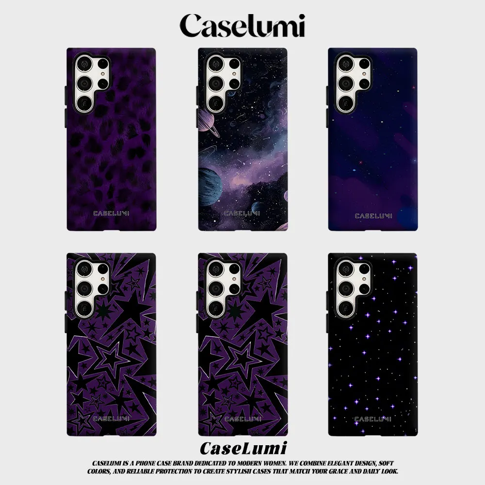 Purple Leopard Fur For Samsung Galaxy Phone Case S23 S20 S25 FE S24 Plus S26 Ultra 2-IN-1 Shockproof Bumper Hard PC