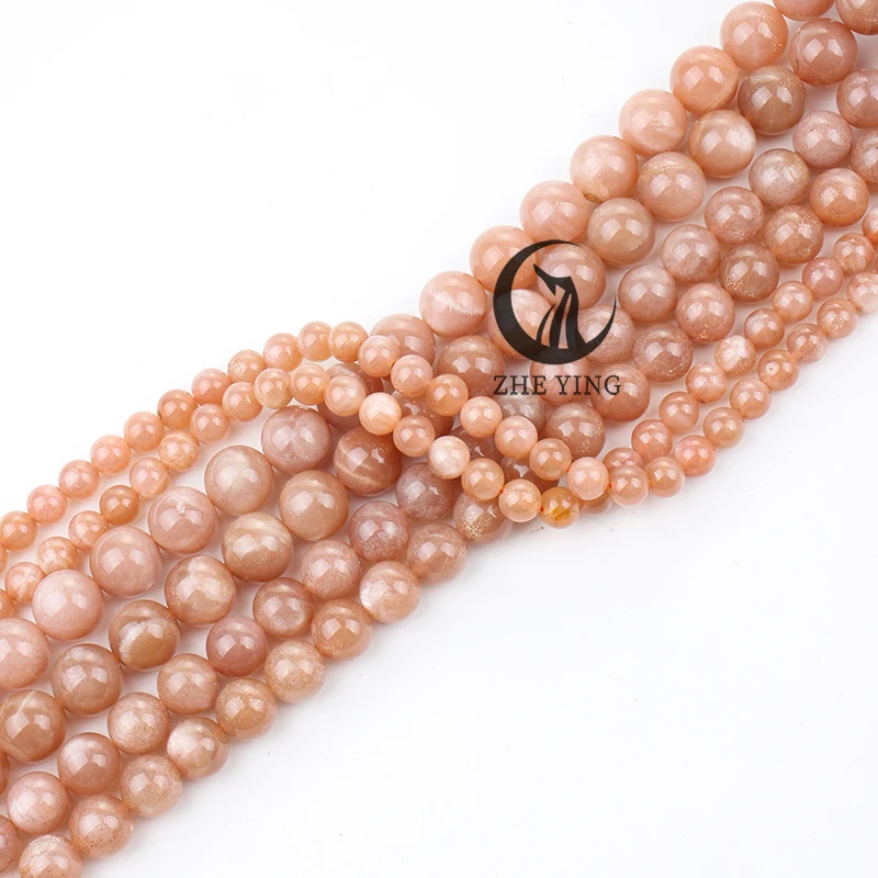 Zhe Ying Natural Sunstone Beads Round Loose Spacer Beads 6/8/10mm Angelite Stone Beads for Jewelry Making DIY Bracelets 15\'\'