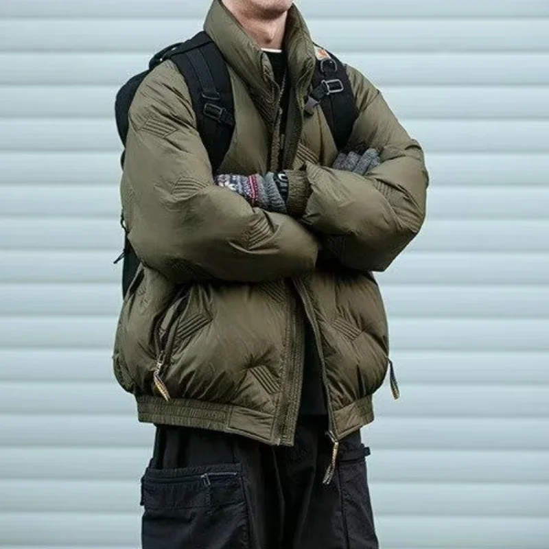 Men's Winter Coat Japanese Retro Pleated Quilted Cotton Coat Thickened Warmth Turtleneck Oversized Couple's Jacket