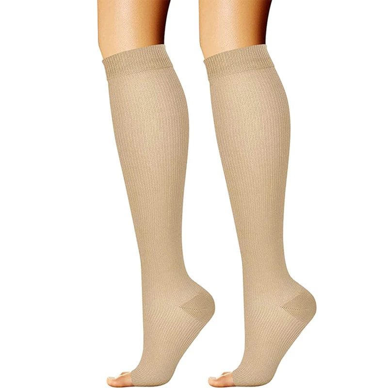 Unisex Calf Compression Stockings Varicose Veins Shaping Graduated Pressure Stockings Elastic Open Toe Knee High Stockings S-XL
