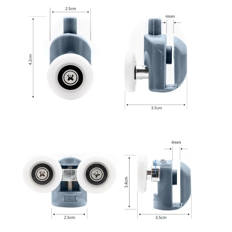 طقم عجلات باب كابينة الاستحمام مكون من 8 قطع مع زر تثبيت - عجلات مزدوجة 23/25/27 مم أعلى وأسفل للزجاج #3