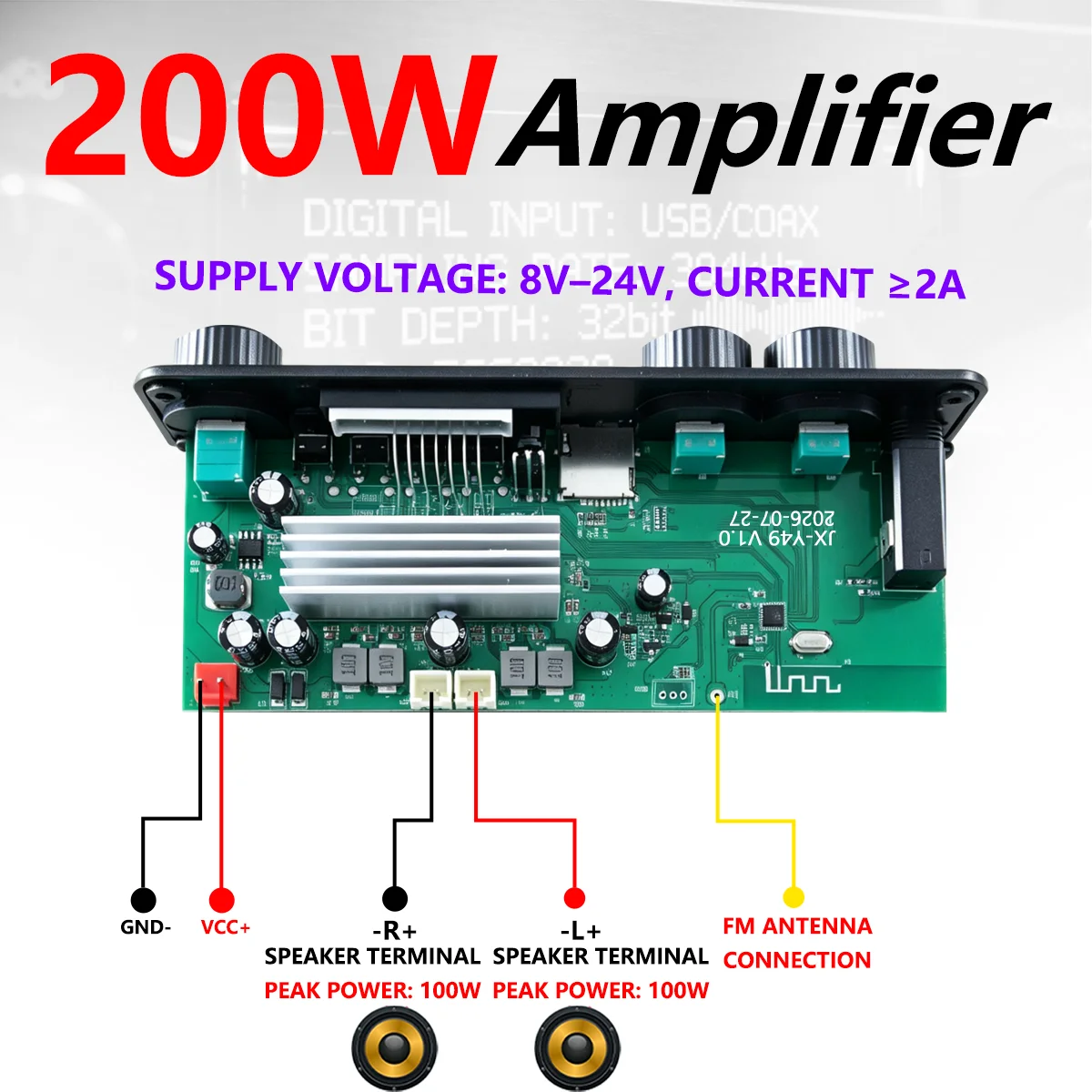 2PCS/5PCS/10PCS 200W Car Equalizer Amplifier Module Board 2*100W Stereo Amplifier with Bluetooth DC 8V-24V FM USB TF AUX